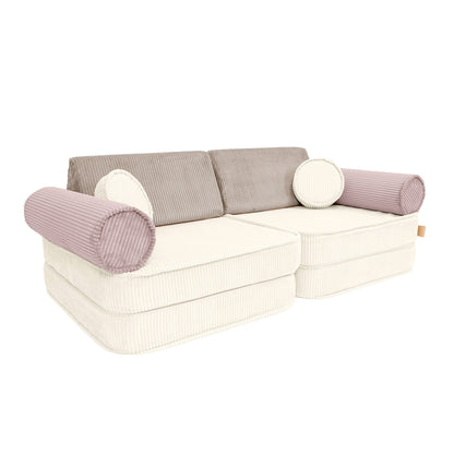 Premium Modular Kids Play Sofa – 8 Elements | Aesthetic Corduroy Play Sofa Latte Macchiato