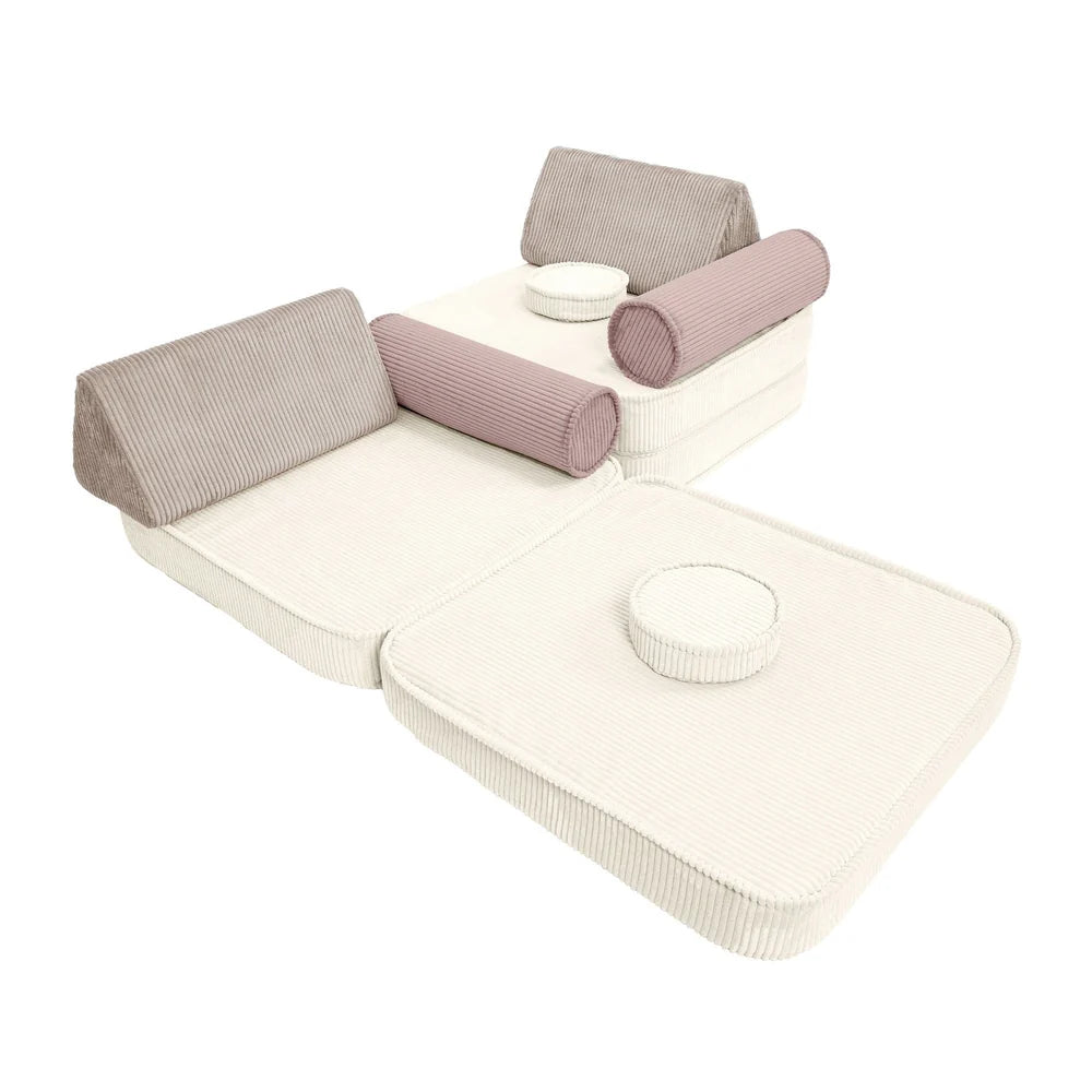 Premium Modular Kids Play Sofa – 8 Elements | Aesthetic Corduroy Play Sofa Latte Macchiato