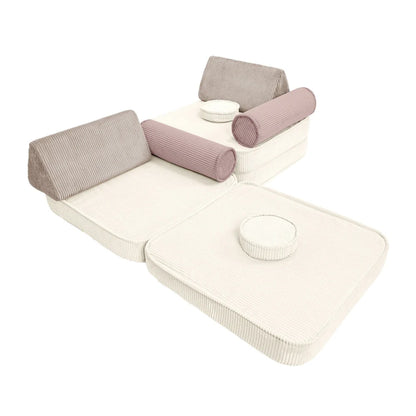 Premium Modular Kids Play Sofa – 8 Elements | Aesthetic Corduroy Play Sofa Latte Macchiato