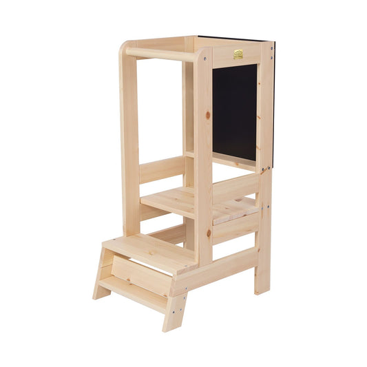 MeowBaby Wooden Kitchen Helper for Children with Board - Natural